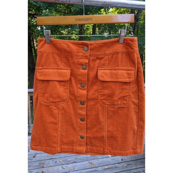 NWT Burnt Orange Button Front Corduroy Mini Skirt Fall Autumn Autumnal NEW  (10) - Picture 1 of 10